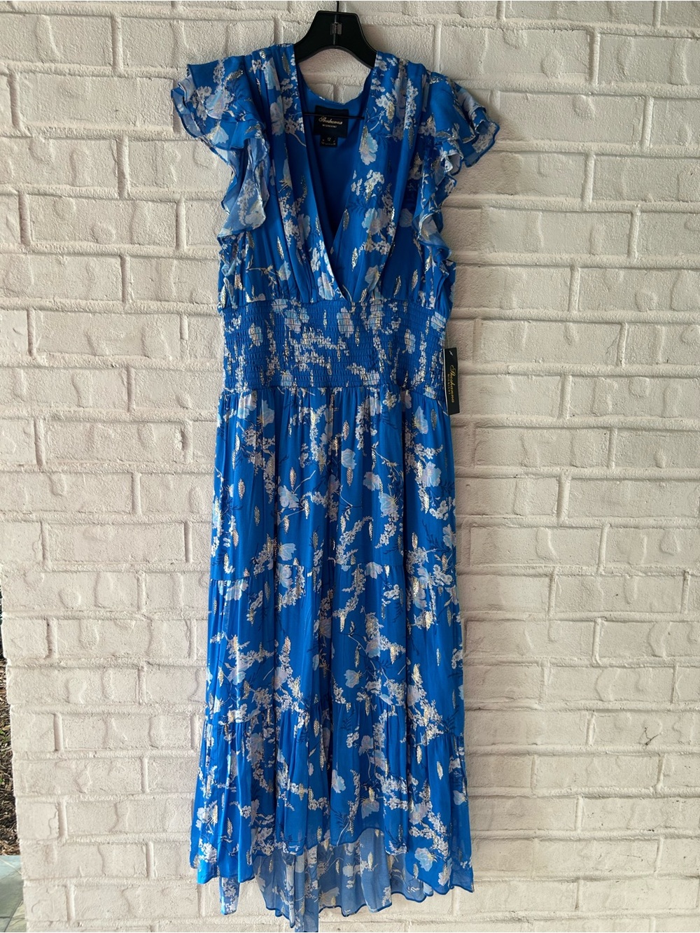 Shoshanna Midnight Neal Smocked Floral-Print Midi Dress. Size 12